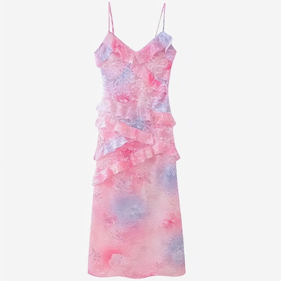 Dazey Hill Dresses & Skirts - Dazey Hill Pink Floral Ruffle Maxi Dress EUC Size S